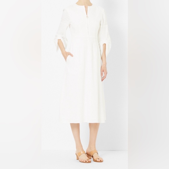 NWT Tibi Ivory Marta Corset Midi Dress Size 0 Linen‎ Blend - Picture 2 of 9